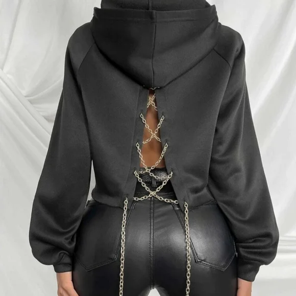 5/$25 - SHEIN BLACK chain back hoodie - sz. L - Picture 1 of 12
